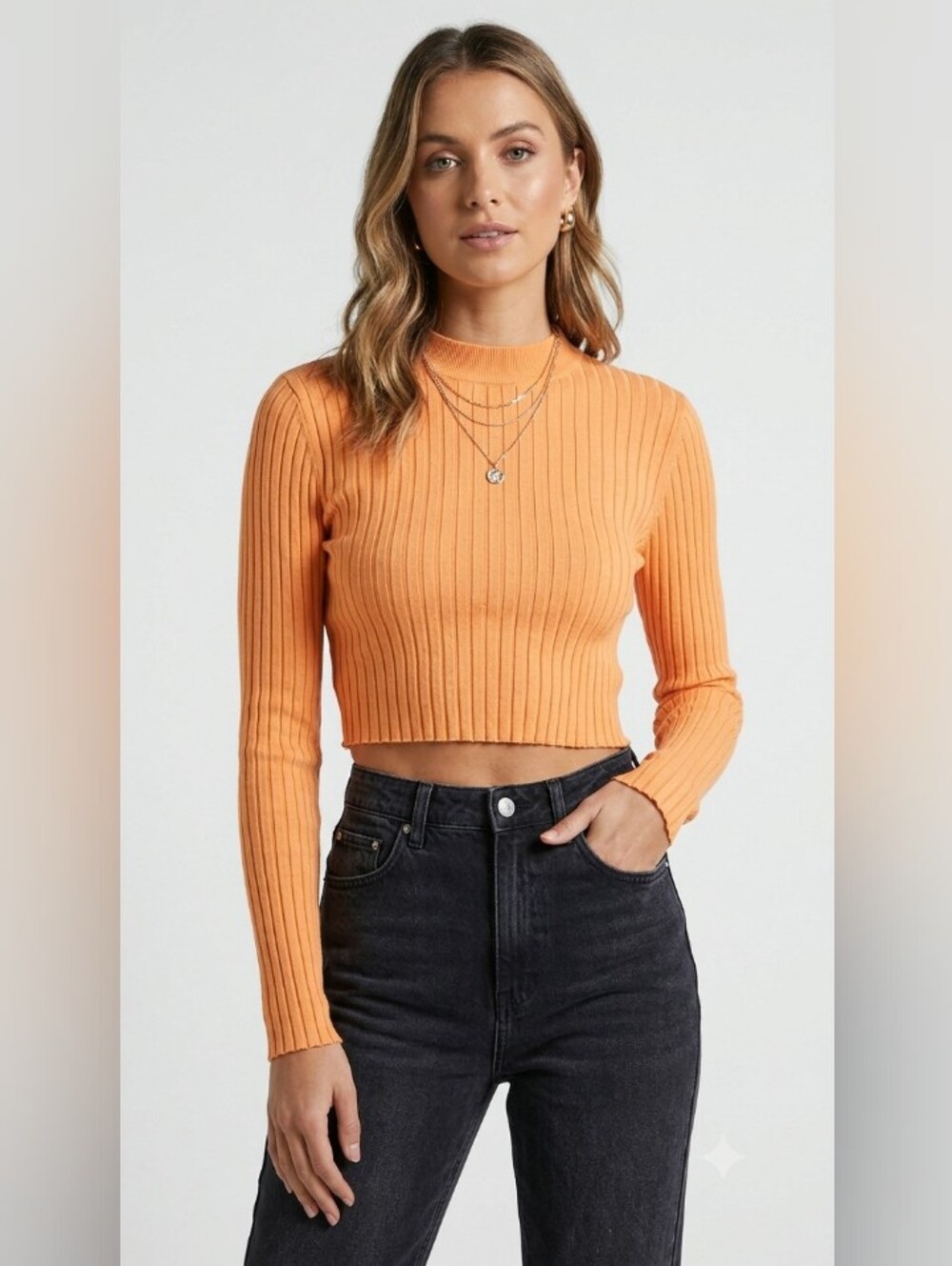 NWT XL Zara Ribbed Long-Sleeve Crop Top in Orange